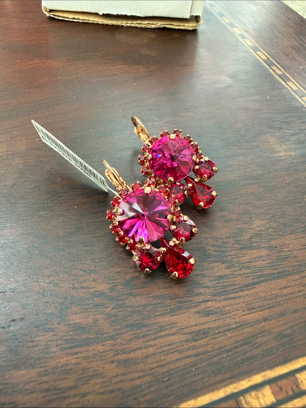Mariana Rose Gold Pink and Red Crystal Drop Earrings - Vibrant Fuchsia Statement - Picture 2 of 5